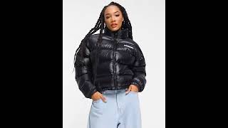 NAPAPIJRI Shiny quotBoxquot Cropped PufferJacket High Shine Glossy Wetlook Black Women  Asos [upl. by Evod896]