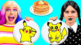 Pancake Art Challenge with Wednesday Addams  Prank Wars by BaRaDa Gold Challenge [upl. by Oniotna]