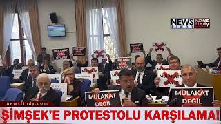 CHP’li milletvekillerinden Mehmet Şimşek’e protestolu karşılama [upl. by Adahs]