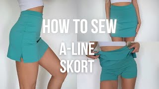 How to sew Aline SKORT  Trapeze skort  Skirt with shorts  Tennis skirt  Women skort pattern [upl. by Yerffoej]