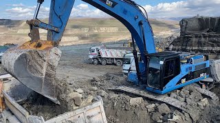 Blue Caterpillar 345C Excavator Loading Trucks [upl. by Hsaka]