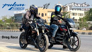 2024 Bajaj Pulsar N160 Vs TVS Apache RTR 160 2V  Drag Race [upl. by Liatris]