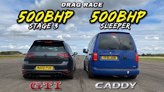 SLEEPER VAN vs HOT HATCH 530HP VW CADDY VAN vs 500HP GOLF GTI [upl. by Ole]