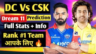 DC Vs CSK Dream11 Team Prediction Match Preview Fantasy Cricket Hints Captain [upl. by Elsinore]