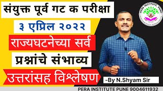 राज्यव्यवस्था संभाव्य उत्तरे संयुक्त गट ‘क’ पूर्व परीक्षा 2021  विश्लेषणासहित by NSHYAMSIR MPSC [upl. by Roch]