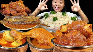 Massive Mukbang Eating Spicy Mutton Gravy Chicken Gizzard Curry Fish Curry Chicken Egg Curry [upl. by Ylera]