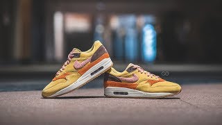 Nike Air Max 1 Crepe quotWheat Gold  Rust Pinkquot Review amp OnFeet [upl. by Champaigne]