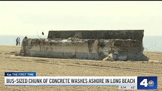 Bussized chunk of concrete washes ashore in Long Beach [upl. by Lukasz]