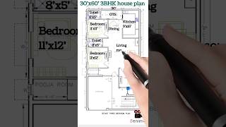 30x60 3BHK house plan 30 by 60 1800 Sq Feet House Floor Plan with pooja room amp car parking [upl. by Abijah424]