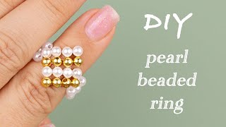 Geometric Beaded Ring with Pearls  How to Make Handmade Jewelry [upl. by Ahtebbat]