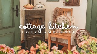 Cosy Cottage Kitchen Ambience 🧺🍃 Crackling Fire Cooking Water amp Bird Sounds to Relax  ASMR 1 Hour [upl. by Pedaiah]