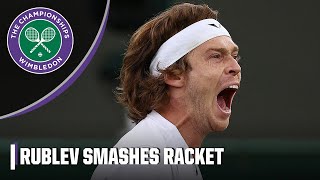 WIMBLEDON TANTRUM Andrey Rublev smashes racket into his knee after mishit  Wimbledon on ESPN [upl. by Ahsoj112]