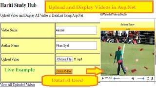 Upload Videos and Display All Videos From Database Using DataList Control in AspNet C  Hindi [upl. by Noedig]