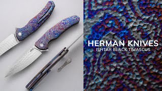 FOLDING KNIFE FOLDER ISHTAR 6 BLACK TIMASCUS DAMACORE FULL DRESS HERMAN KNIVES [upl. by Salli]