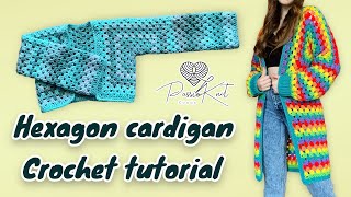 Granny Hexagon Cardigan  CROCHET TUTORIAL  NO SEW [upl. by Aschim]