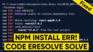 Npm ERR code ERESOLVE react  Npm install error in visual studio code Fast [upl. by Jaunita112]