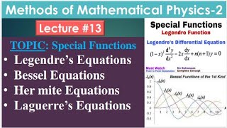 Special Functions  Legendres Equation  Bessel Function  Hermite Equation  Laguerres Equation [upl. by Warp]