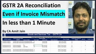 GSTR 2A Reconciliation Even if Invoice Number Mismatch in less than 1 Minute [upl. by Jud]