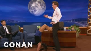 Nina Dobrev Uses Conan As Her Human Yoga Wall  CONAN on TBS [upl. by Ysdnyl]