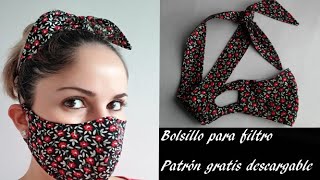 Mascarilladiadema de tela con bolsillo para filtro Face mask headband DIY [upl. by Josiah]