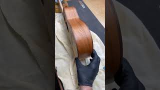 First coat of finish on Tom’s curly Port Orford Cedar and bird’s eye Cherry tenor ukulele [upl. by Godfrey458]