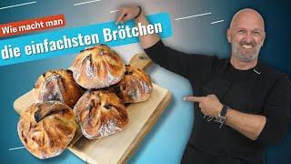 Brötchenrezept für Anfänger  ohne Kneten einfach über Nacht [upl. by Yuzik543]