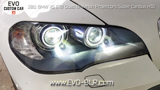 EVO Visibility  2011 BMW X5 E70 BiXenon Quad Projectors On Road Beam Brightness Testing 110W [upl. by Wiggins928]