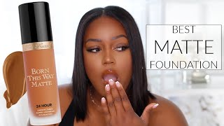 BEST MATTE FOUNDATION TOO FACED BORN THIS WAY MATTE FOUNDATION REVIEW  DARK SKIN [upl. by Yks]