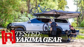 Yakima group test HighRoad bike carrier Major Shady 270 degree awning amp StreamLine roof racks [upl. by Yokoyama]