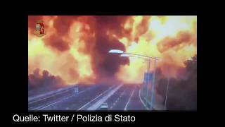 Tanklaster Explosion in Bologna auf der Autobahn [upl. by Seiuqram]