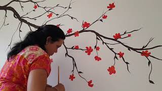 Lovely Red Flower Branches  Wall Painting by Babita Keshan [upl. by Noe]