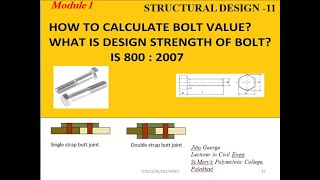 STRUCTURAL DESIGN 2 Mod1 part 4 Strength of bolt butt joint Single amp double cover [upl. by Deanne]