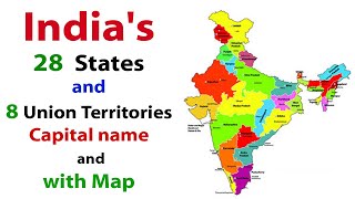 Indias States and Union Territories Capital name and with Map  India General Knowledge [upl. by Kat]