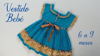 Vestido Bebe Crochet Calipso Beige 6 a 9 meses Gratis Tutorial Paso a Paso Parte 1 de 3 [upl. by Ekalb]