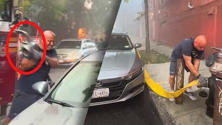 Firefighter Breaks Car Window to Access Blocked Fire Hydrant [upl. by Ardnekahs]