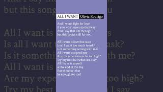 All I Want  Olivia Rodrigo  lyrics alliwant oliviarodrigo lyrics lyricvideo [upl. by Tankoos4]