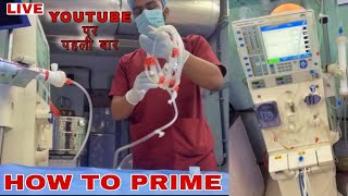 How to Prime dialysertubing amp Setup dialysis machine  priming Hemodialysis [upl. by Aziul]