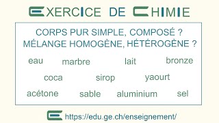 1A4Da Corps purs et mélanges exemple dexercice avec sa résolution [upl. by Sunev]