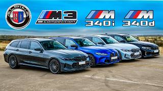 Alpina B3 v BMW M3 v M340i v M340d Touring DRAG RACE [upl. by Chappelka]