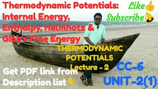 Thermodynamic Potentials Int Energy Enthalpy Helmhotz amp Gibbs Free Energy CC6 UNIT21 Lec2 [upl. by Aicsile830]