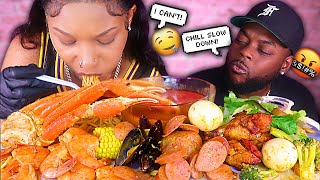 EATING TOO FAST PRANK ON HUSBAND  PASTA amp SEAFOOD BOIL MUKBANG 먹방  QUEEN BEAST [upl. by Nimrahc]