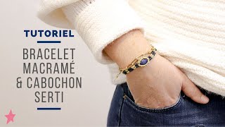 TUTORIEL  Bracelet fil Linhasita doré avec cabochon Lapis Lazuli serti micromacramé [upl. by Peri504]