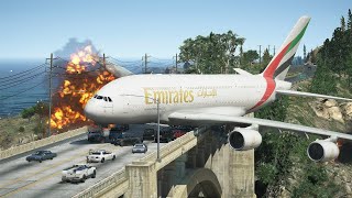 Gigantic A380 Emergency Landing On A Bridge After Engine Explodes  GTA 5 [upl. by Anoirtac]