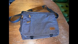 Estarer 17 3 inch Laptop Canvas amp Leather Mans Messenger Bag Unpacking [upl. by Coletta]