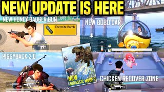 TOP 10 NEW FEATURES BGMIPUBG  NEW HONEY BADGER GUN  PIGGY BACK 20  JURASSIC MODE IS COMING [upl. by Rollins]