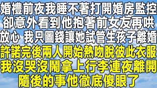 婚禮前夜我睡不著打開婚房監控，卻意外看到他抱著前女友再哄：放心，我只圖錢讓她試管生孩子離婚，許諾完後兩人開始熱吻脫彼此衣服，我沒哭沒鬧拿上行李連夜離開，隨後的事他徹底傻眼了！家庭 感情 故事 [upl. by Dorehs816]