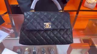 Chanel Small Coco Handle Flap Bag Black Caviar Light Gold Hardware [upl. by Imak]