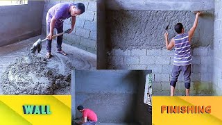 Mixing Holcim Cement  Wall Finishing  Construction Diy [upl. by Nyrtak]