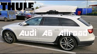 Roof rack bars with railing Thule Wingbar Edge for Audi A6 Allroad vs Cargo Box Motion XT XL [upl. by Ziegler]