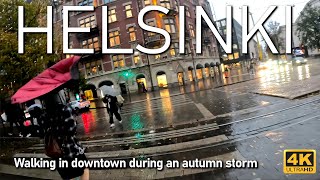 Walking in downtown Helsinki during an autumn storm [upl. by Adnorhs917]